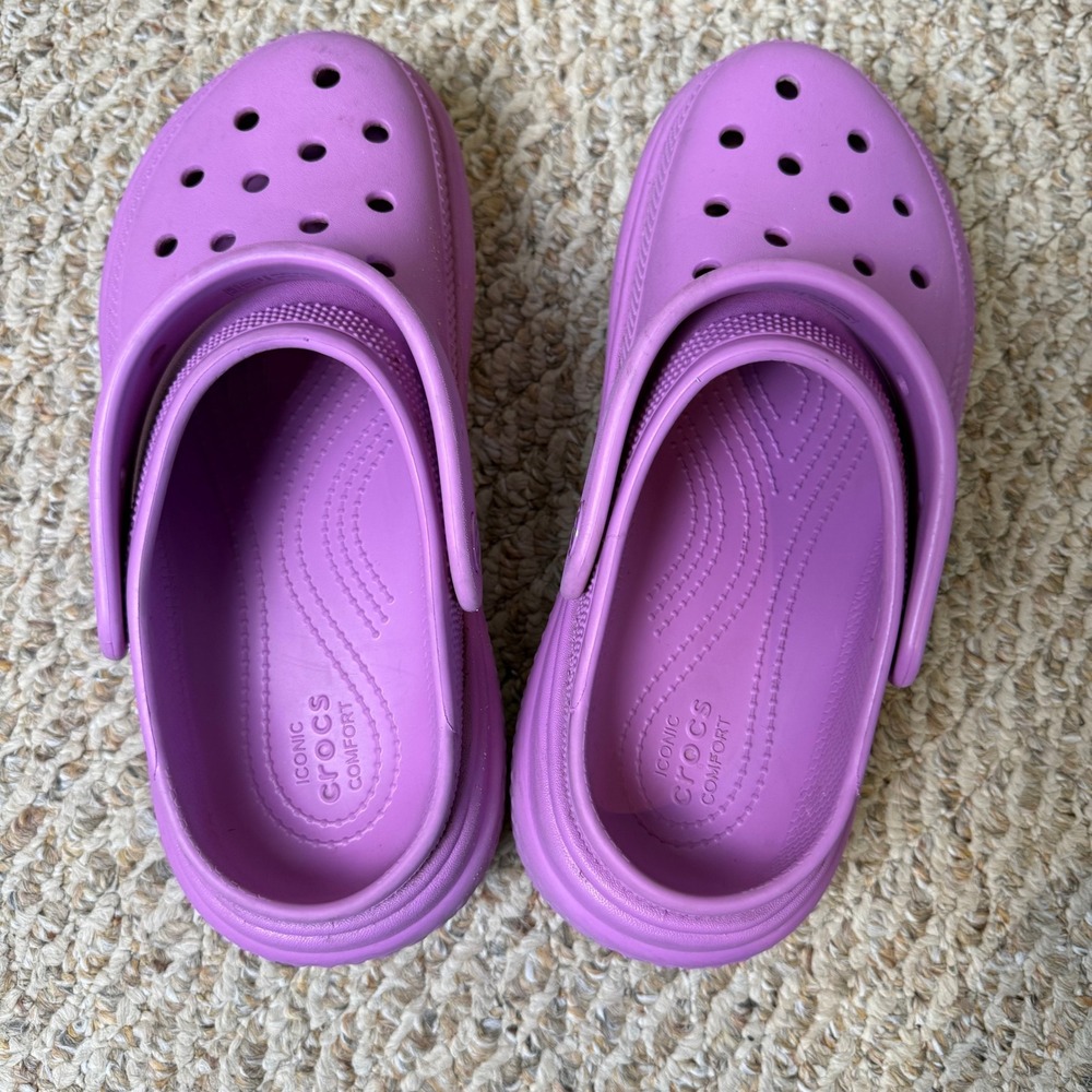Crocs Bubble Stomp Clog Purple Platform Sandals Slip On Women's Size 8/ Men's 6 - Picture 4 of 6